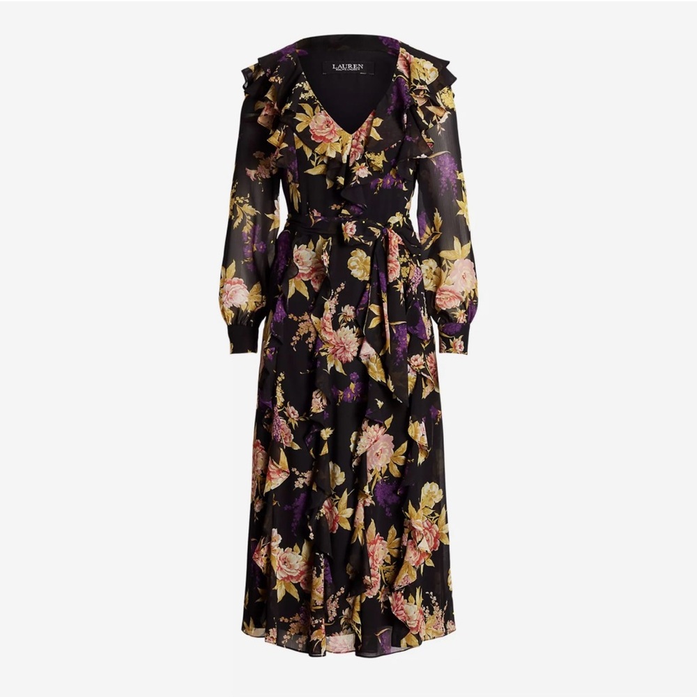Ralph Lauren Black Floral Long Sleeve Dress
